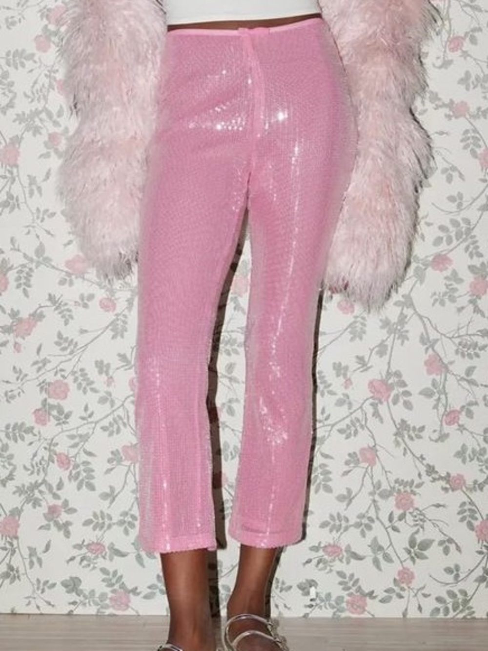 KIMCHI BLUE LILY CROPPED FLARE SEQUIN PANTS